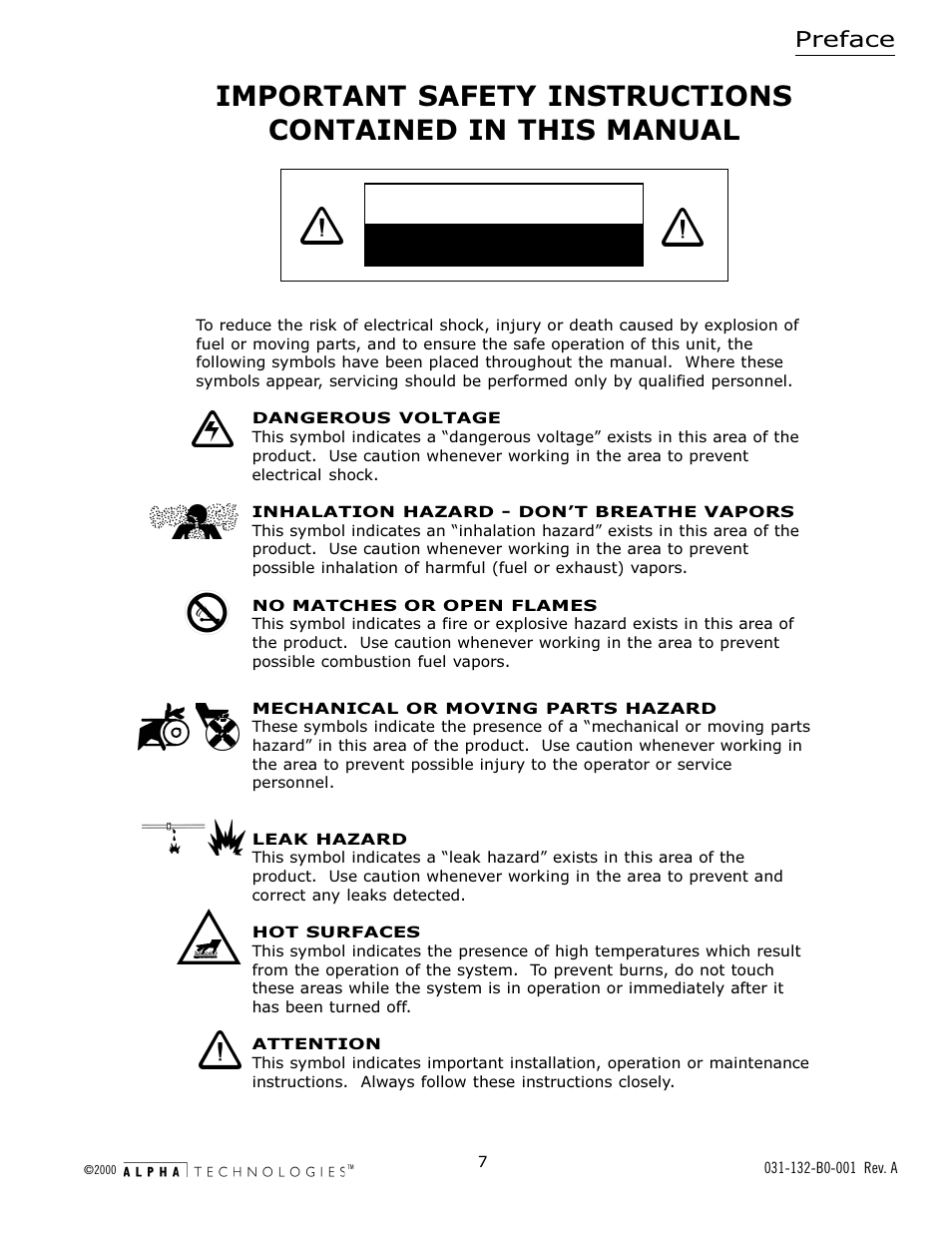 Preface | Alpha Technologies AlphaGen 5.0kW Auxiliary Power Unit User Manual | Page 7 / 88