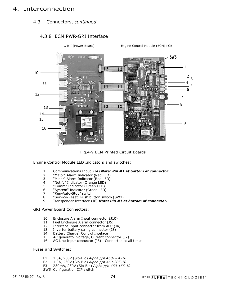 8 ecm pwr-gri interface, Fig. 4-9 ecm printed circuit boards, Ecm pwr-gri interface | Fig. 4-9, Ecm printed circuit boards, Interconnection | Alpha Technologies AlphaGen 5.0kW Auxiliary Power Unit User Manual | Page 74 / 88