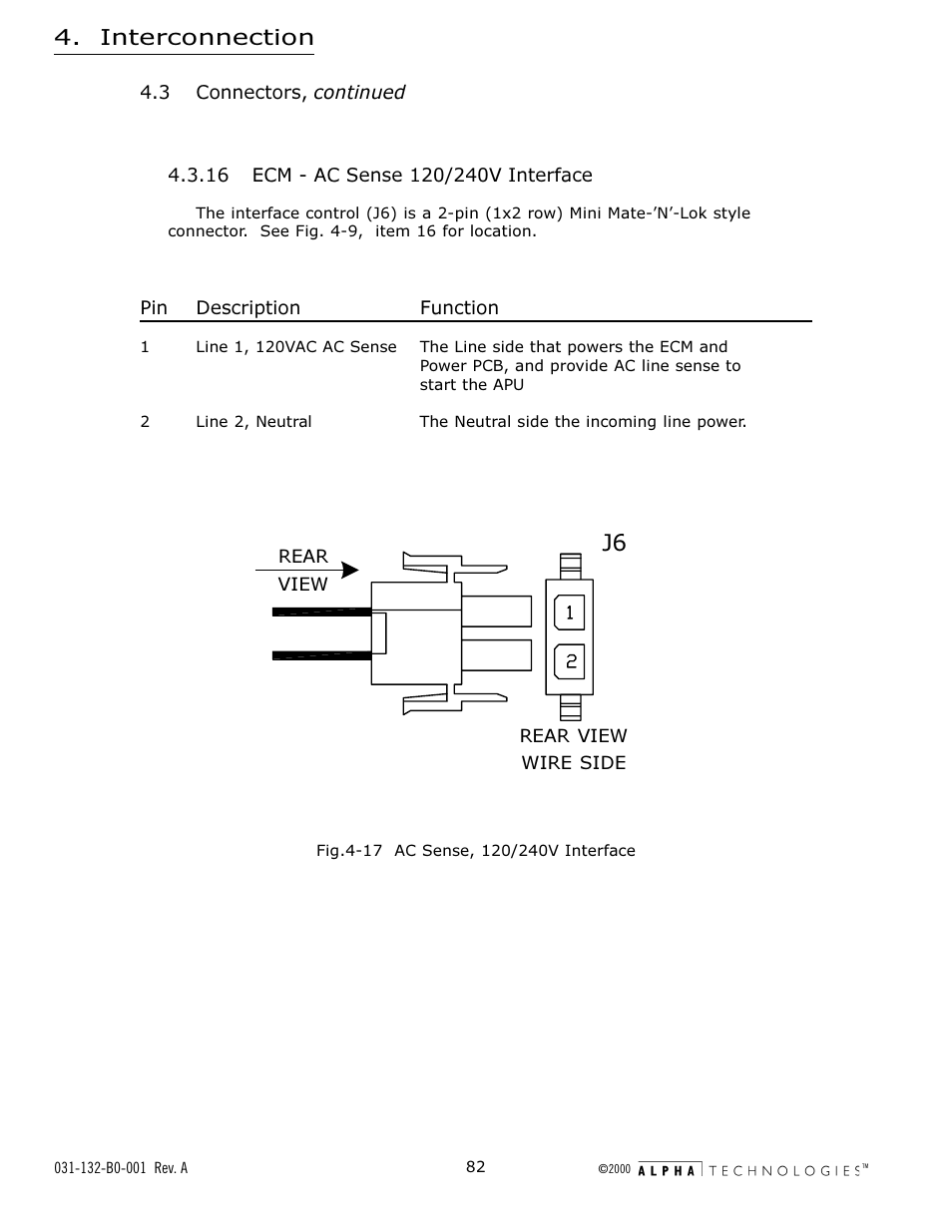 16 ecm - ac sense 120/240v interface, Fig. 4-17 ac sense, 120/240v interface, Interconnection | Alpha Technologies AlphaGen 5.0kW Auxiliary Power Unit User Manual | Page 82 / 88
