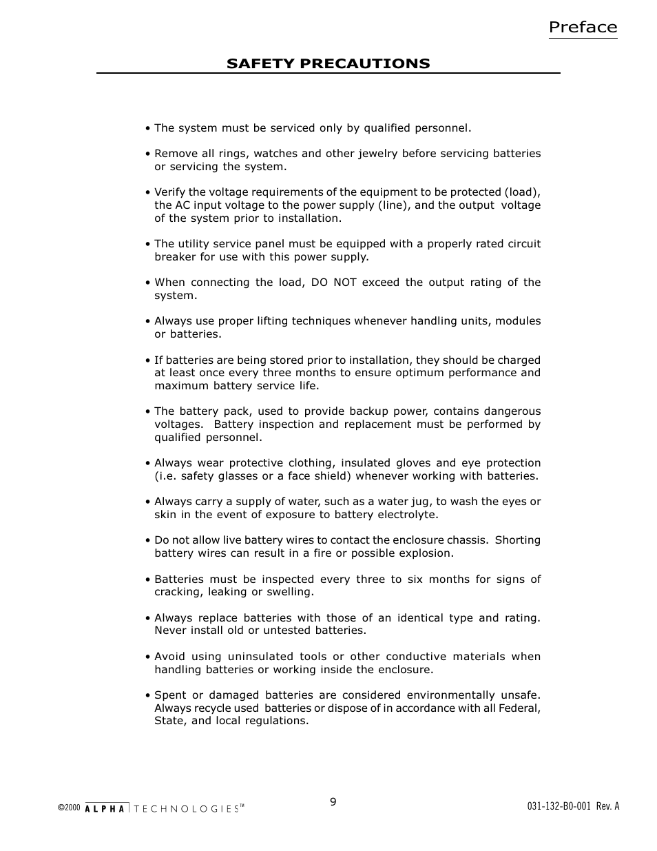 Preface | Alpha Technologies AlphaGen 5.0kW Auxiliary Power Unit User Manual | Page 9 / 88