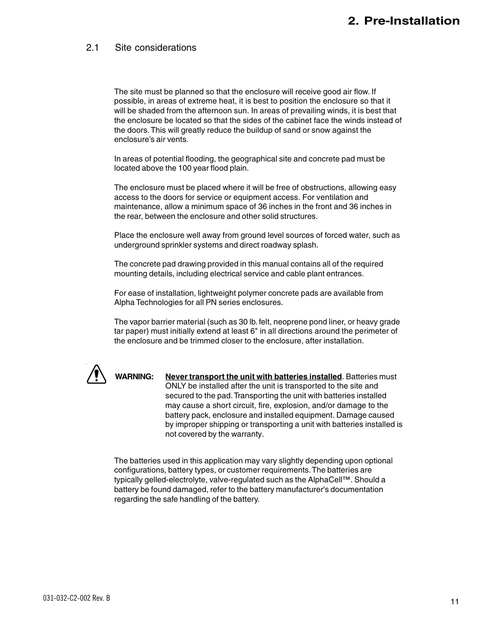 Pre-installation | Alpha Technologies BD-8 User Manual | Page 11 / 34