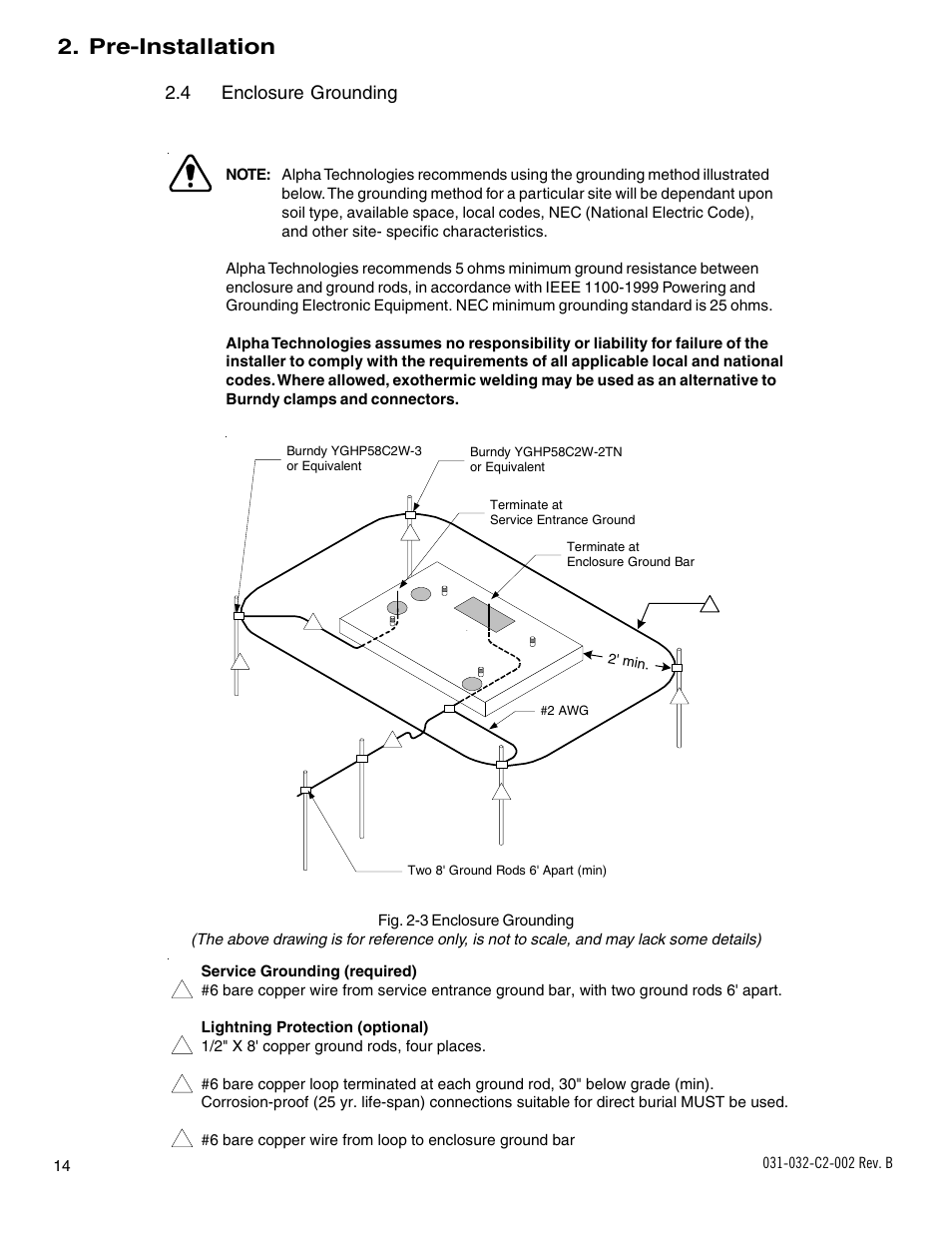 Pre-installation, 4 enclosure grounding | Alpha Technologies BD-8 User Manual | Page 14 / 34