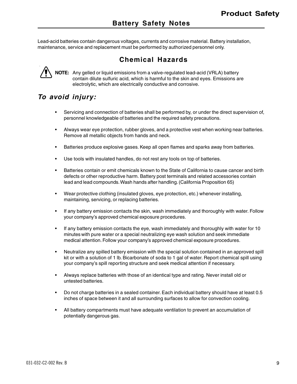 Product safety, Chemical hazards | Alpha Technologies BD-8 User Manual | Page 9 / 34