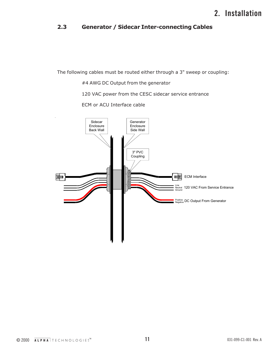 Installation, 3 generator / sidecar inter-connecting cables | Alpha Technologies CESC-3X User Manual | Page 11 / 18