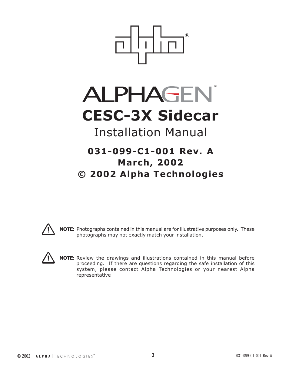 Cesc-3x sidecar, Installation manual | Alpha Technologies CESC-3X User Manual | Page 3 / 18