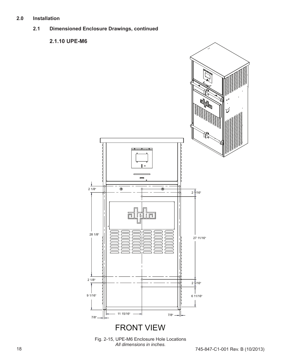 Front view, 10 upe-m6 | Alpha Technologies UPE-3, UPE-6, UPE-M3, UPE-M6, PN, CE and FPE Series - Installation User Manual | Page 18 / 20