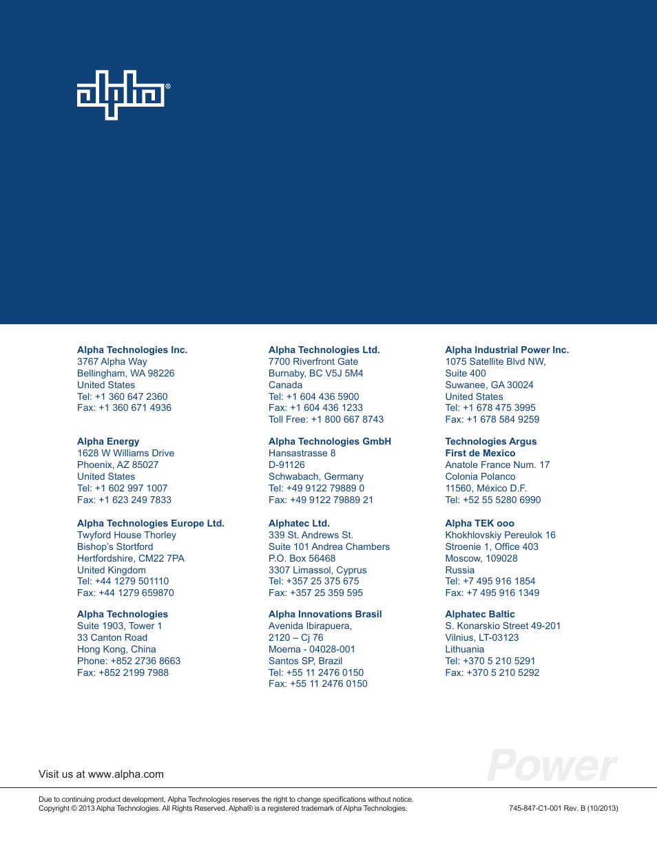 Alpha Technologies UPE-3, UPE-6, UPE-M3, UPE-M6, PN, CE and FPE Series - Installation User Manual | Page 20 / 20