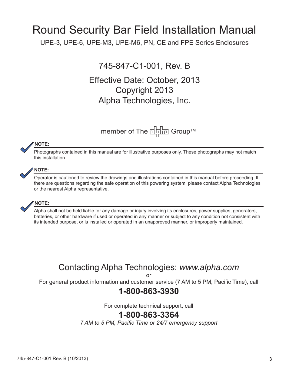 Round security bar field installation manual | Alpha Technologies UPE-3, UPE-6, UPE-M3, UPE-M6, PN, CE and FPE Series - Installation User Manual | Page 3 / 20