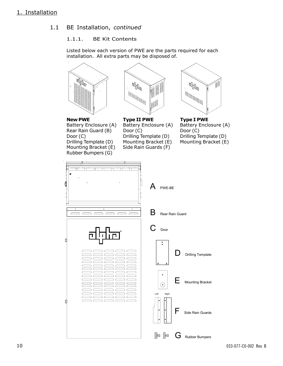 Be kit contents | Alpha Technologies PWE Battery Enclosure (BE) User Manual | Page 10 / 20