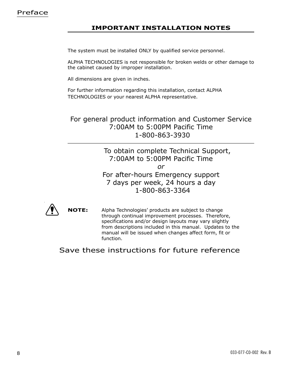 Save these instructions for future reference | Alpha Technologies PWE Battery Enclosure (BE) User Manual | Page 8 / 20