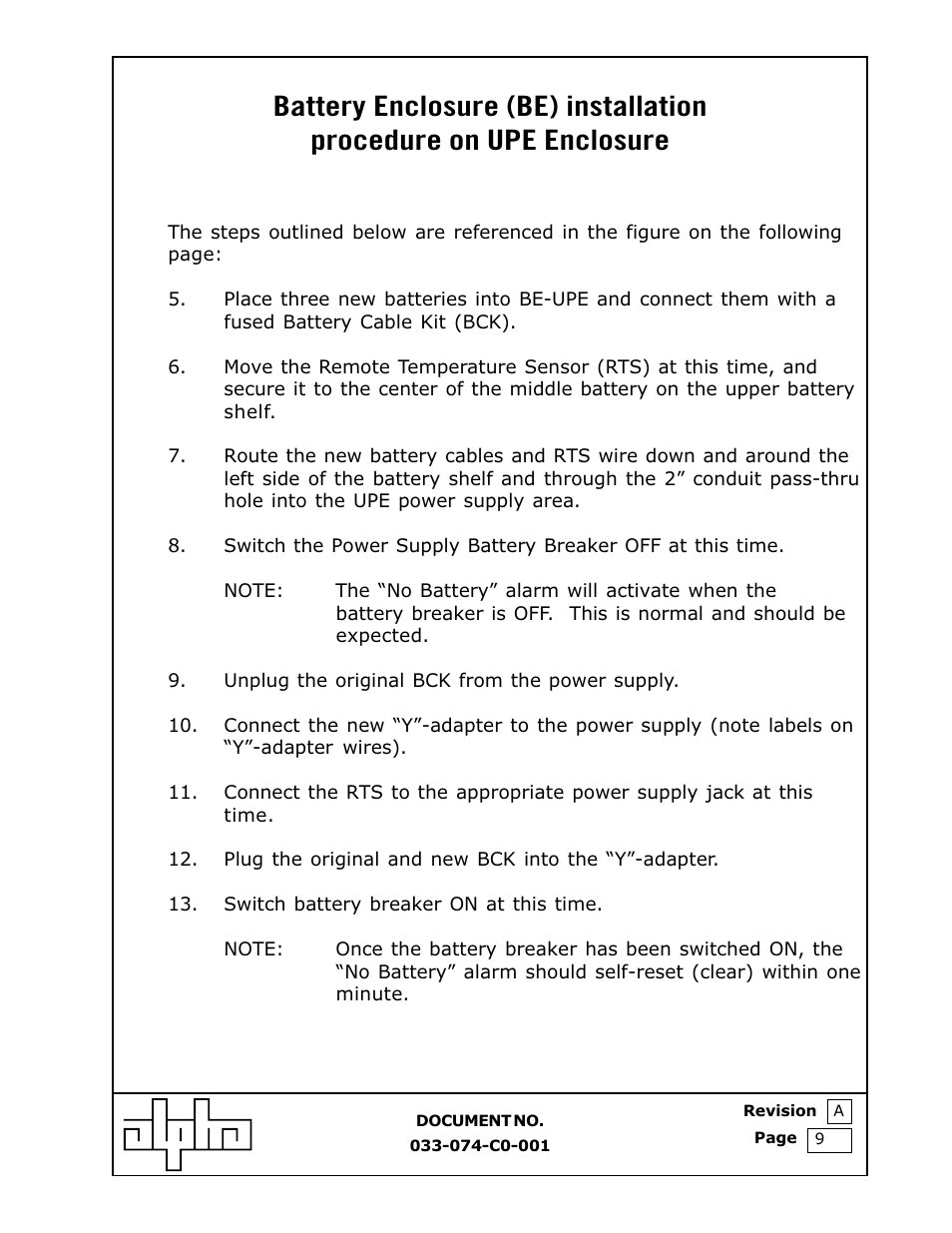 Alpha Technologies Battery Enclosure (BE) User Manual | Page 9 / 15