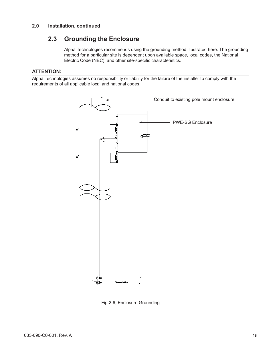 3 grounding the enclosure | Alpha Technologies PWE-SG Series User Manual | Page 15 / 28