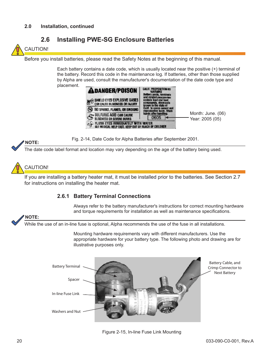6 installing pwe-sg enclosure batteries | Alpha Technologies PWE-SG Series User Manual | Page 20 / 28