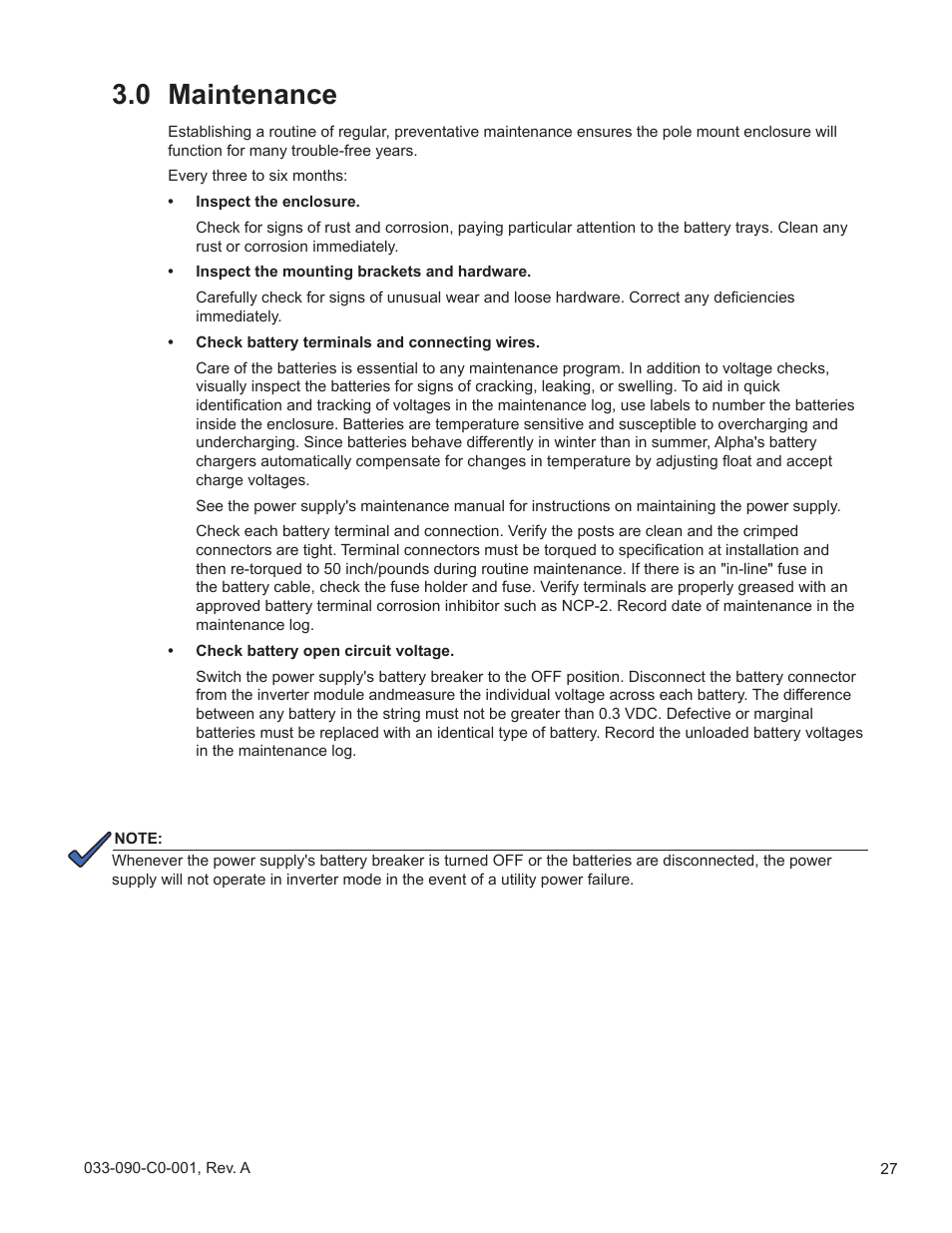 0 maintenance | Alpha Technologies PWE-SG Series User Manual | Page 27 / 28