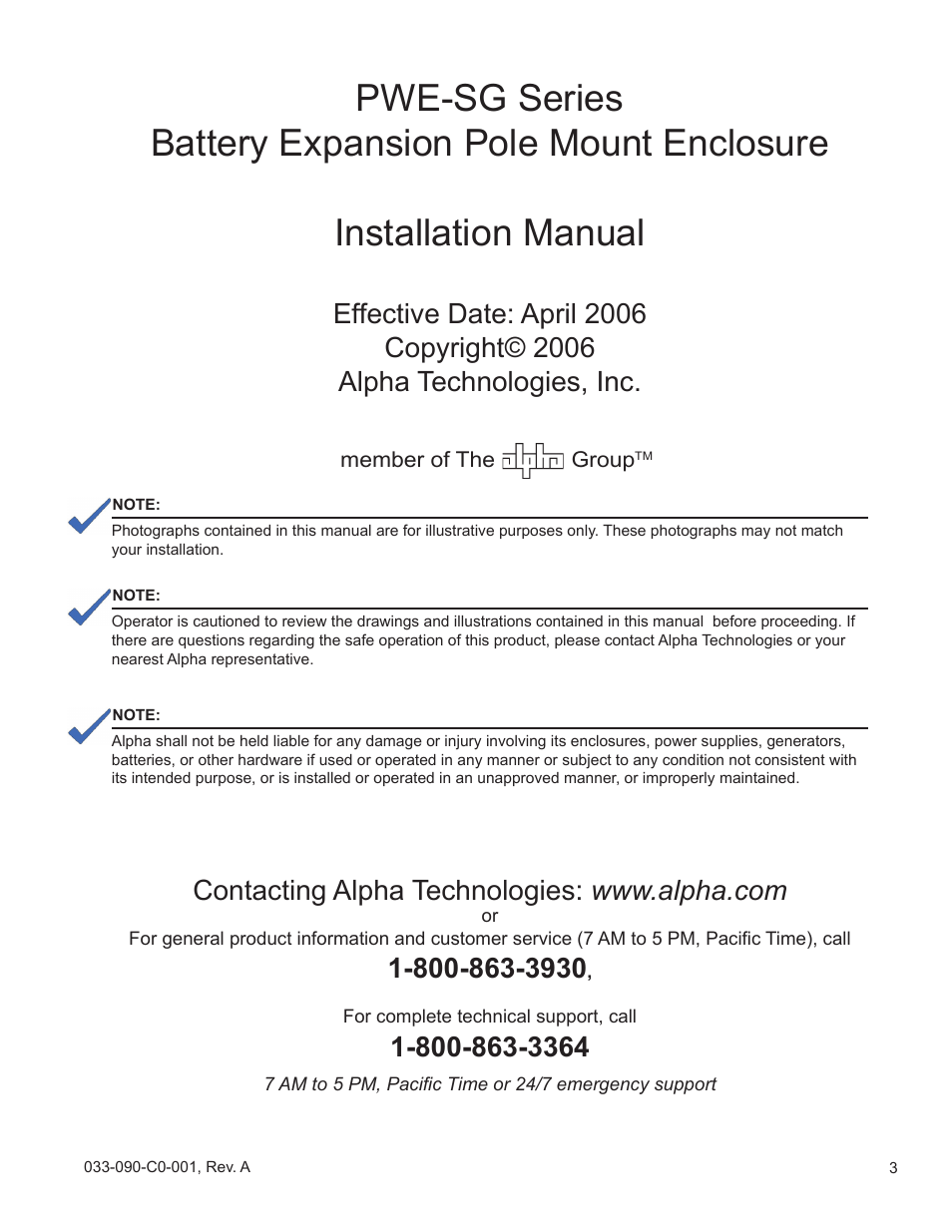 Alpha Technologies PWE-SG Series User Manual | Page 3 / 28