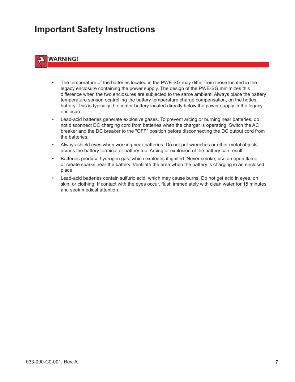 Important safety instructions | Alpha Technologies PWE-SG Series User Manual | Page 7 / 28