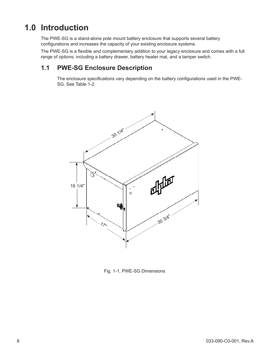 0 introduction, 1 pwe-sg enclosure description | Alpha Technologies PWE-SG Series User Manual | Page 8 / 28
