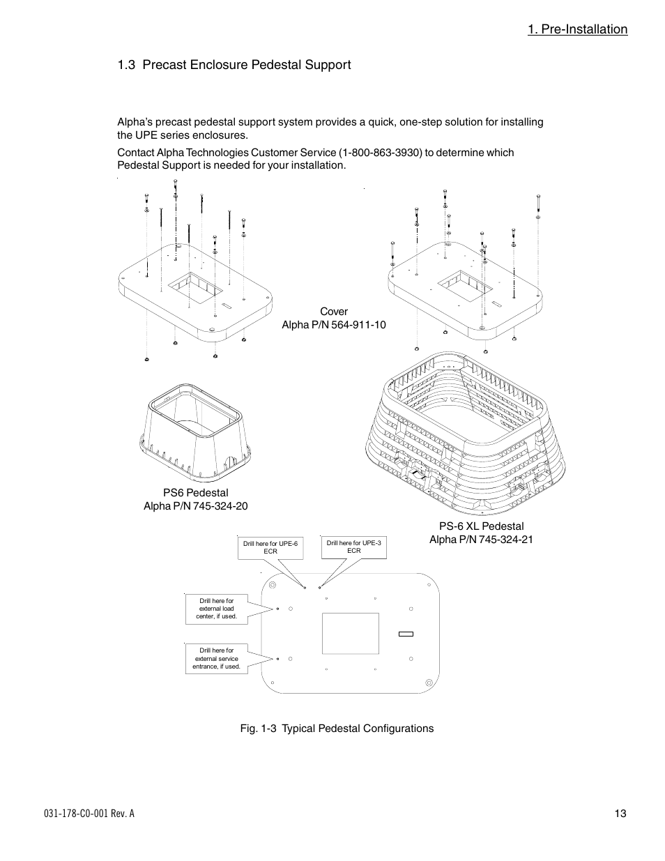 Pre-installation, 3 precast enclosure pedestal support | Alpha Technologies UPE-6L User Manual | Page 13 / 37