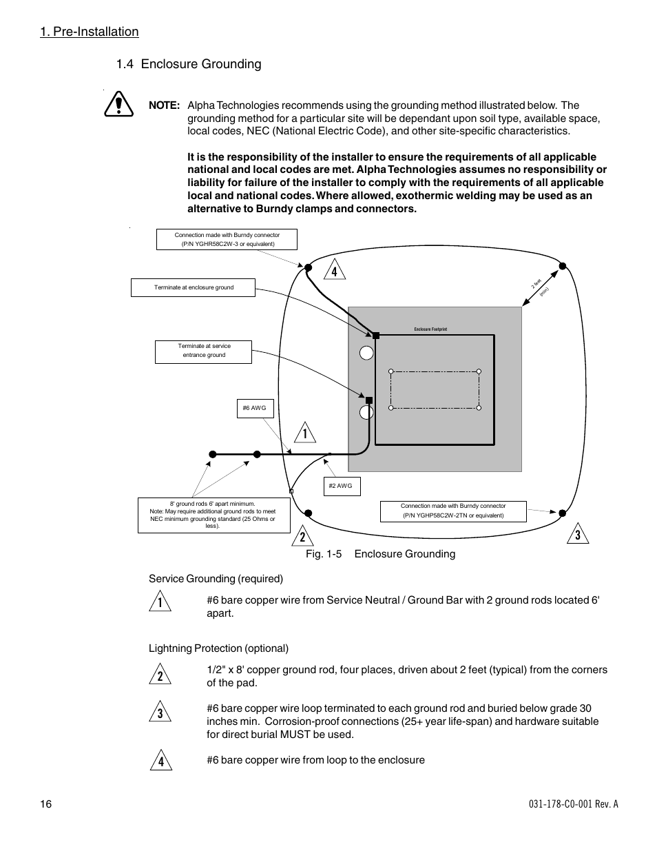 Pre-installation, 4 enclosure grounding | Alpha Technologies UPE-6L User Manual | Page 16 / 37