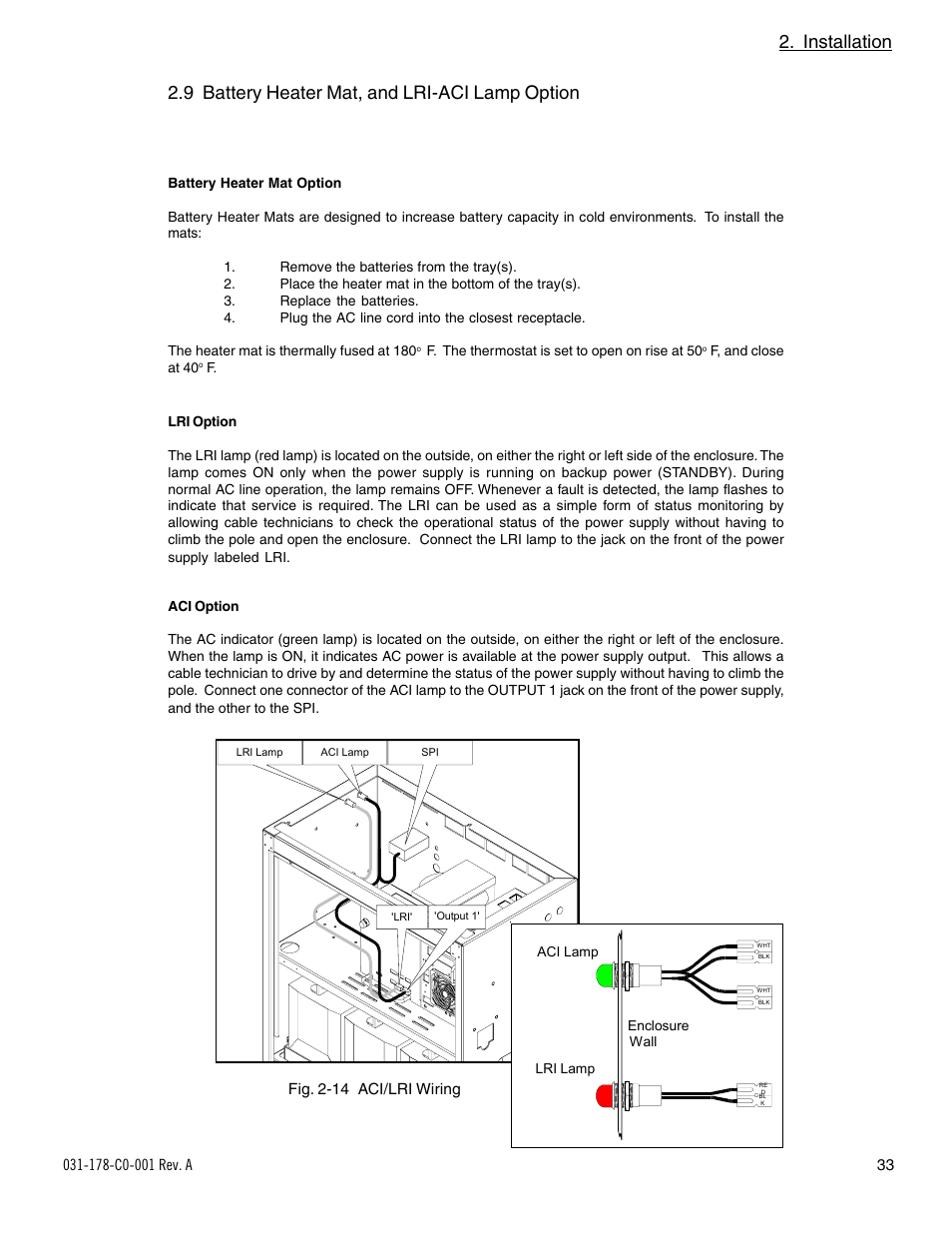 Installation, 9 battery heater mat, and lri-aci lamp option | Alpha Technologies UPE-6L User Manual | Page 33 / 37