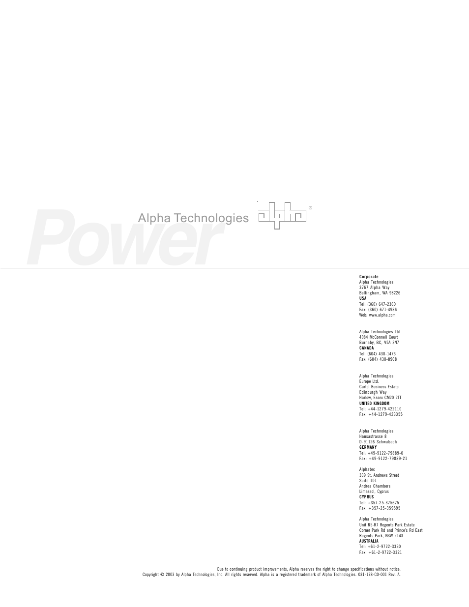 Power | Alpha Technologies UPE-6L User Manual | Page 37 / 37