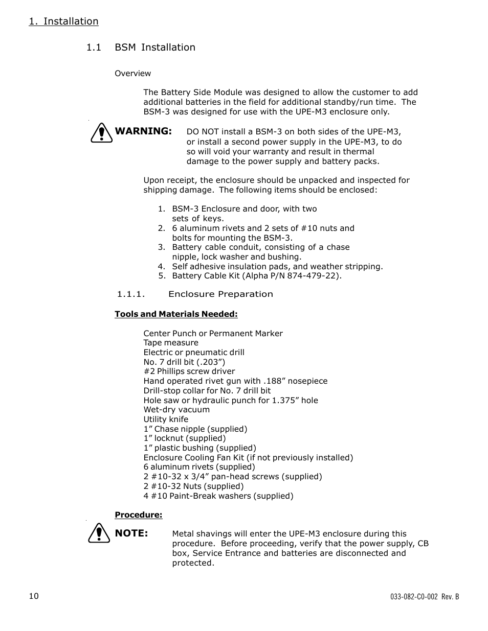 Alpha Technologies BSM-3 Battery Side Module Enclosure User Manual | Page 10 / 24