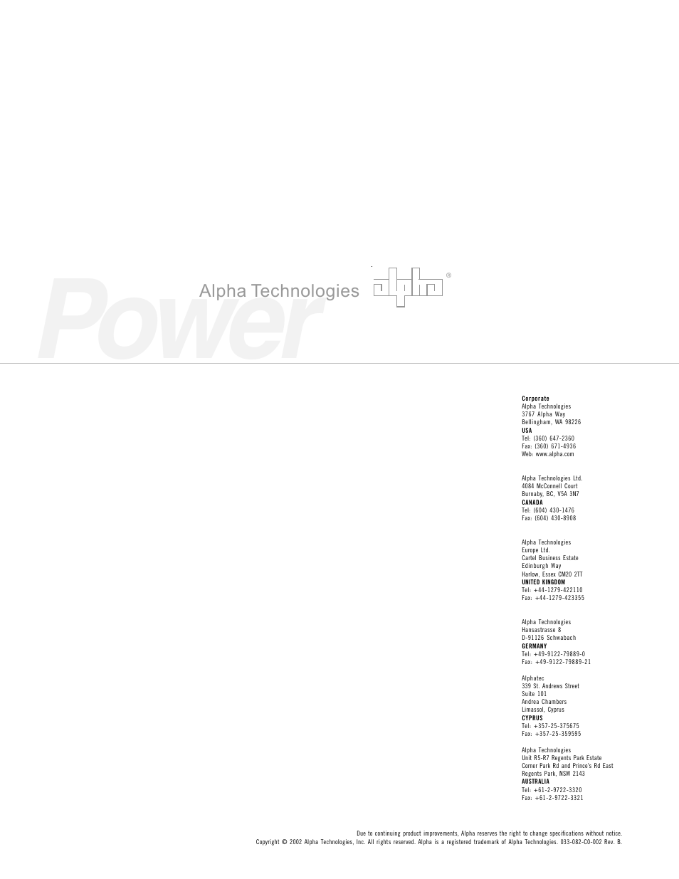 Power | Alpha Technologies BSM-3 Battery Side Module Enclosure User Manual | Page 24 / 24