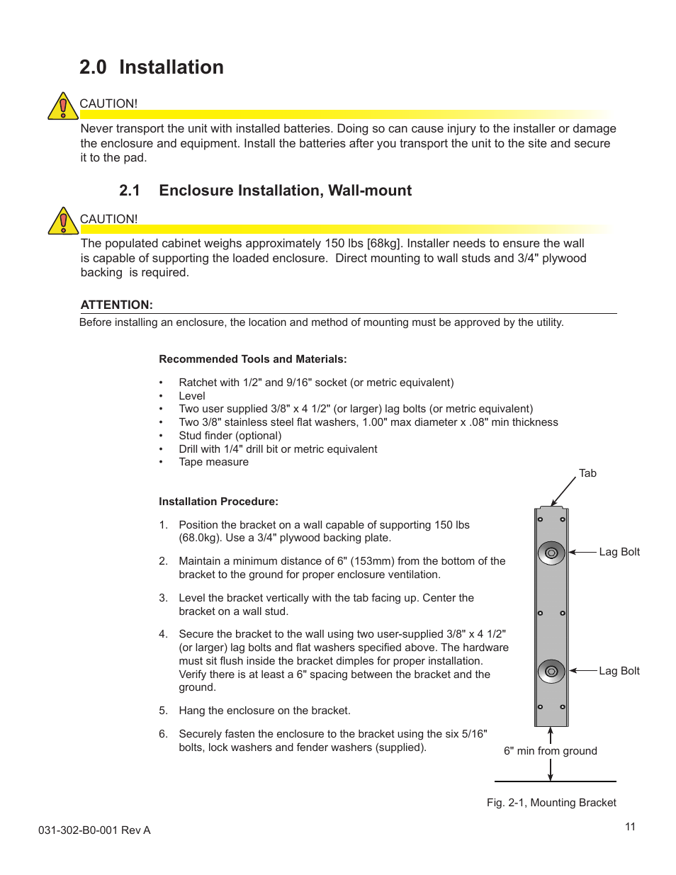 0 installation, 1 enclosure installation, wall-mount | Alpha Technologies LPE Enclosure User Manual | Page 11 / 31