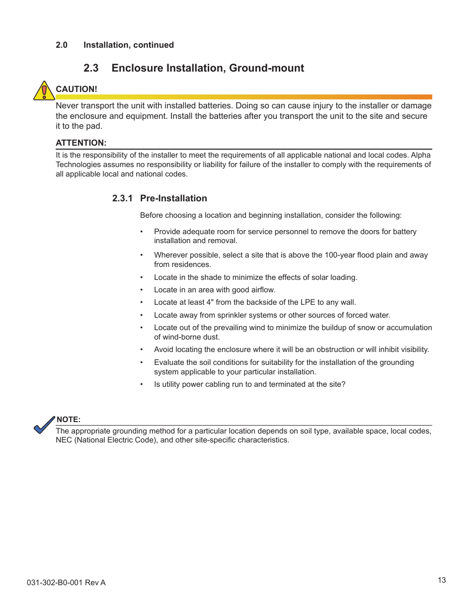 3 enclosure installation, ground-mount | Alpha Technologies LPE Enclosure User Manual | Page 13 / 31