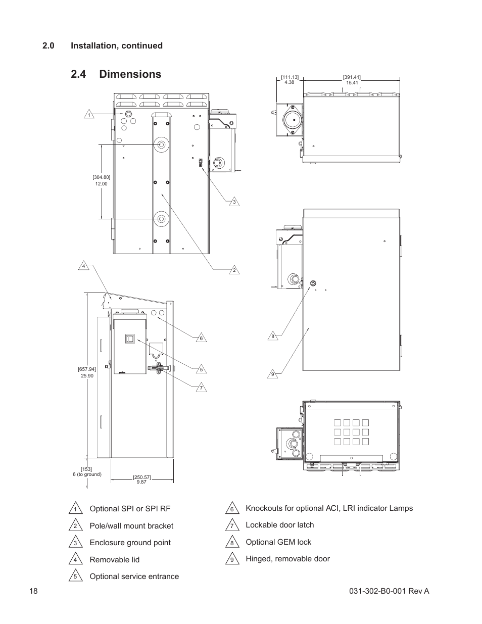 4 dimensions, 0 installation, continued | Alpha Technologies LPE Enclosure User Manual | Page 18 / 31