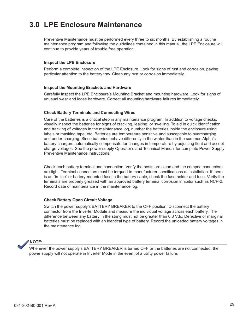 0 lpe enclosure maintenance | Alpha Technologies LPE Enclosure User Manual | Page 29 / 31