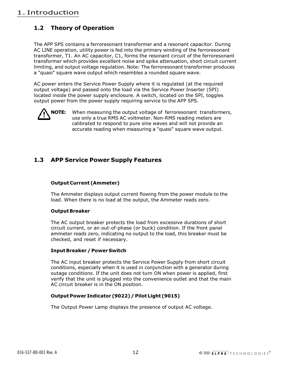 2 theory of operation, 3 app service power supply features | Alpha Technologies APP 9022S User Manual | Page 12 / 22