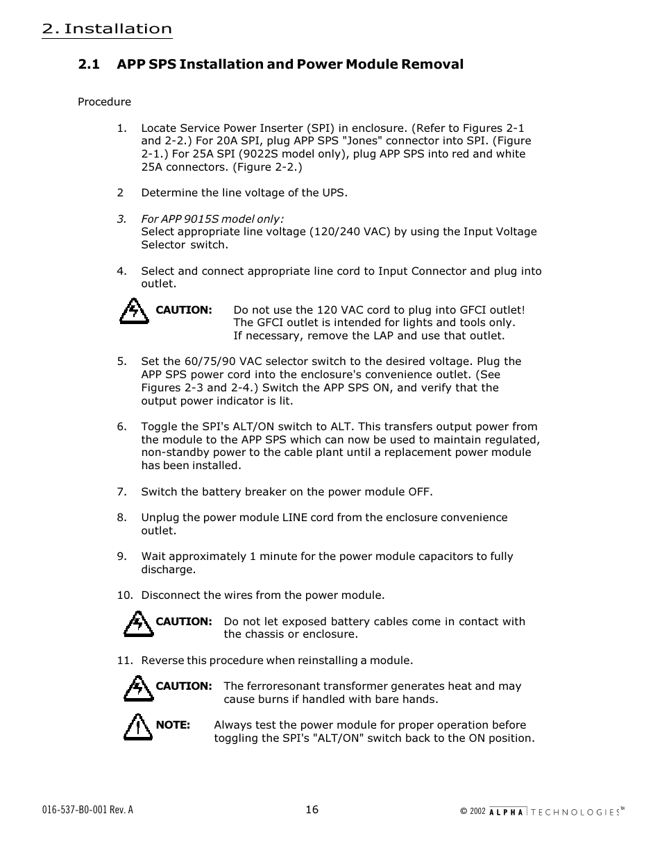 1 app sps installation and power module removal, Figure 2-1, 20a service power inserter | Figure 2-2, 25a service power inserter | Alpha Technologies APP 9022S User Manual | Page 16 / 22