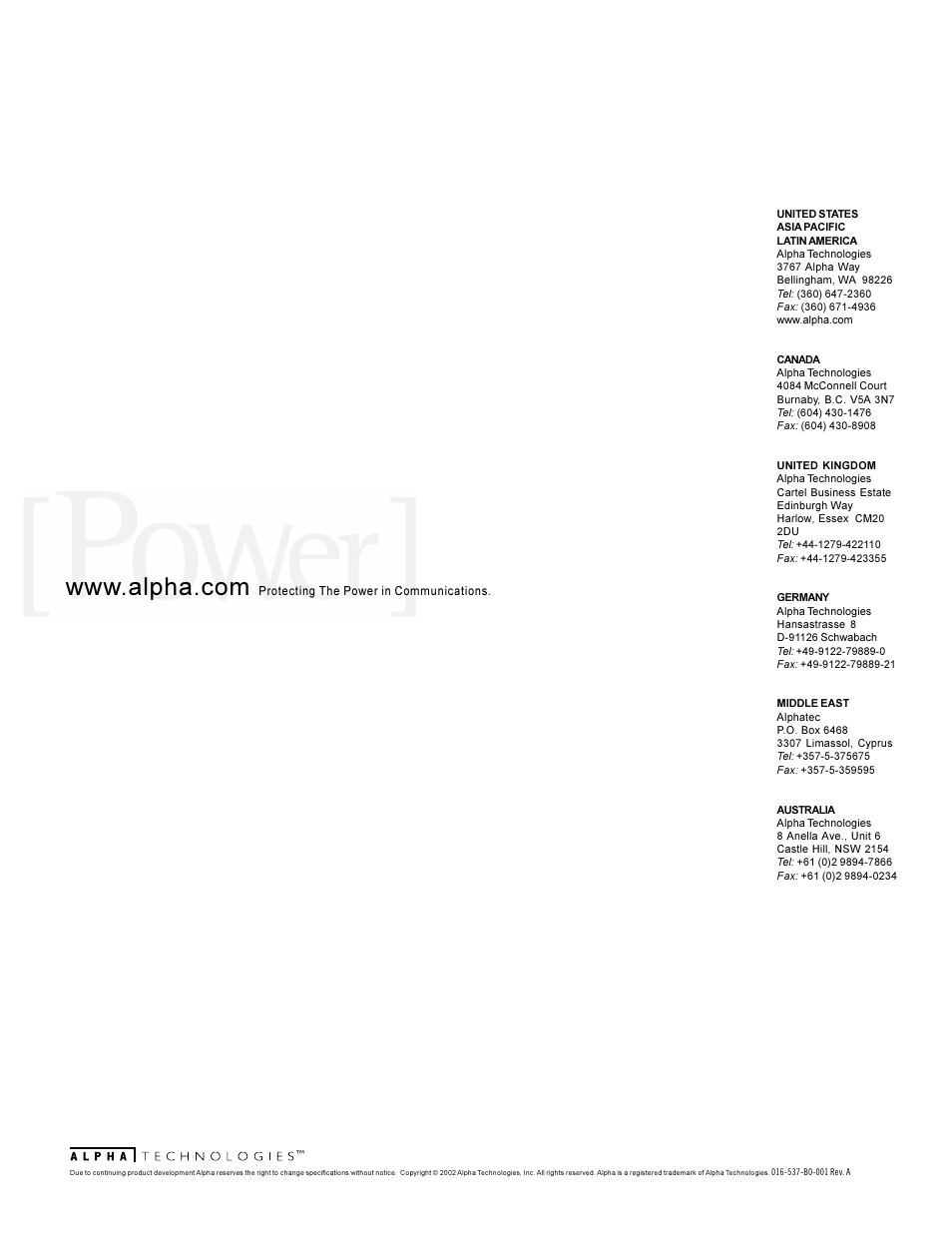 Alpha Technologies APP 9022S User Manual | Page 22 / 22