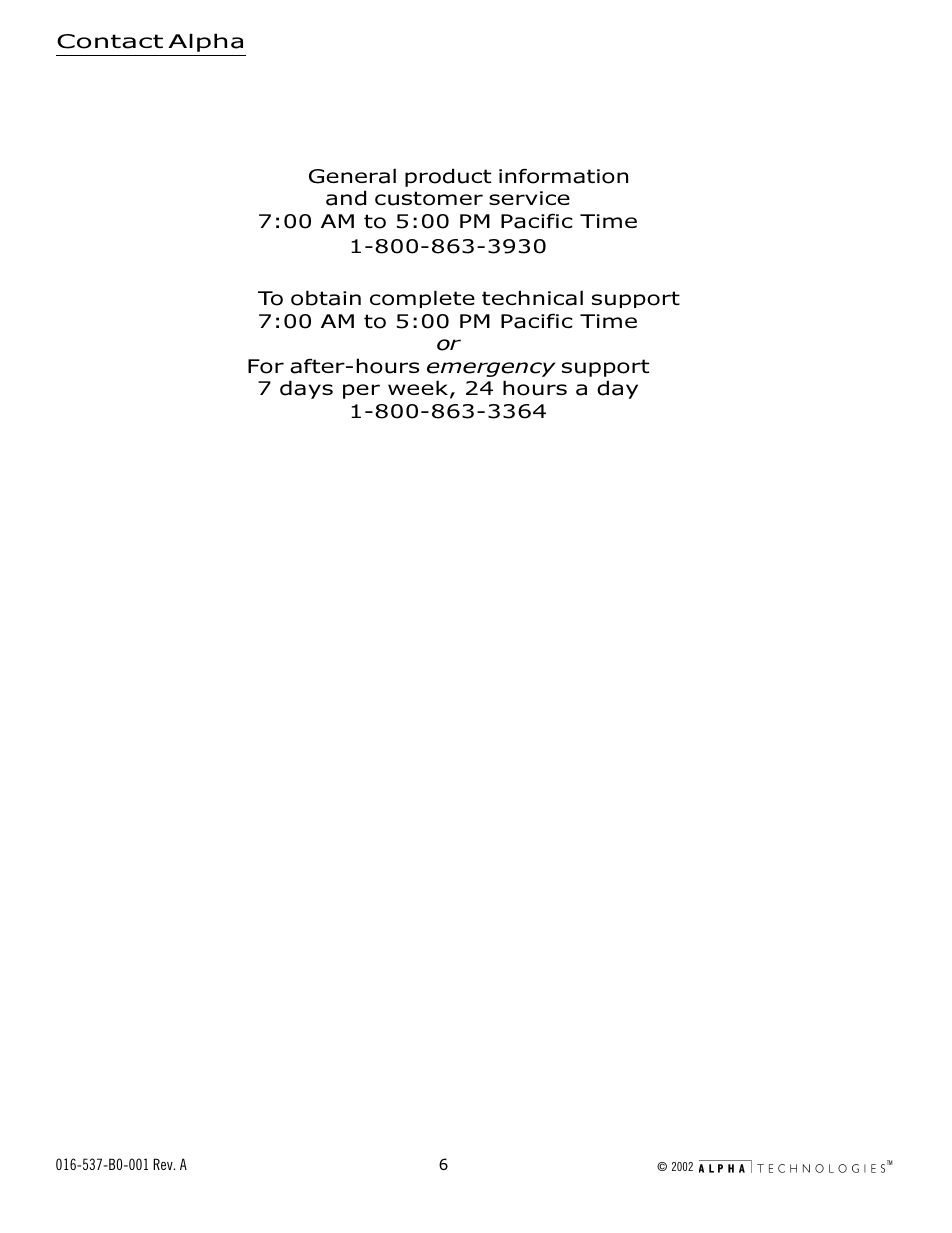 Contact alpha | Alpha Technologies APP 9022S User Manual | Page 6 / 22