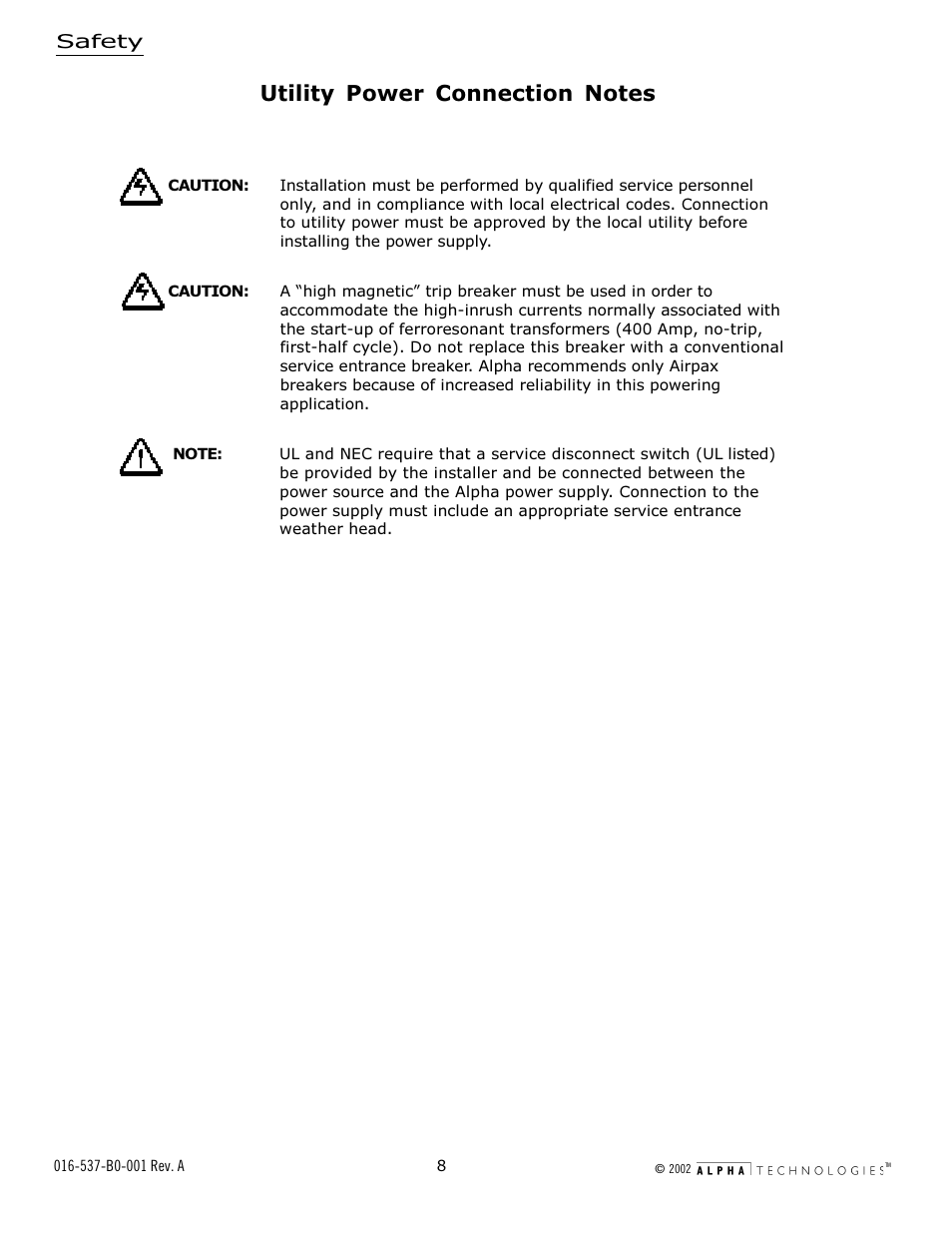 Utility power connection notes | Alpha Technologies APP 9022S User Manual | Page 8 / 22