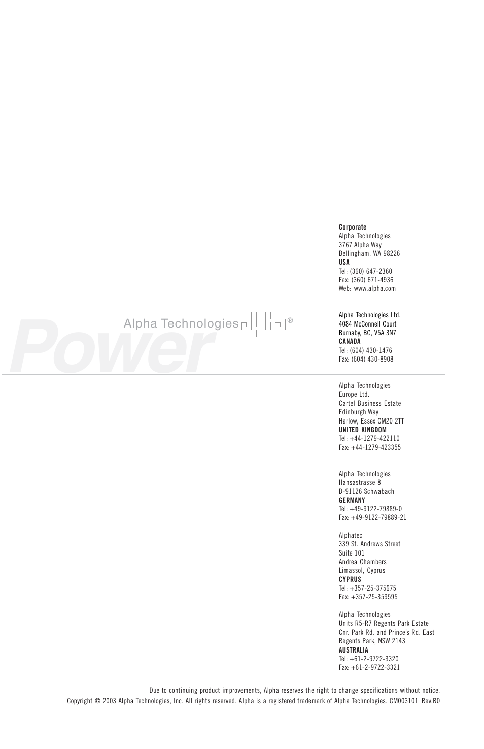 Power | Alpha Technologies Mini-Mite Ferro Power Supply User Manual | Page 16 / 16