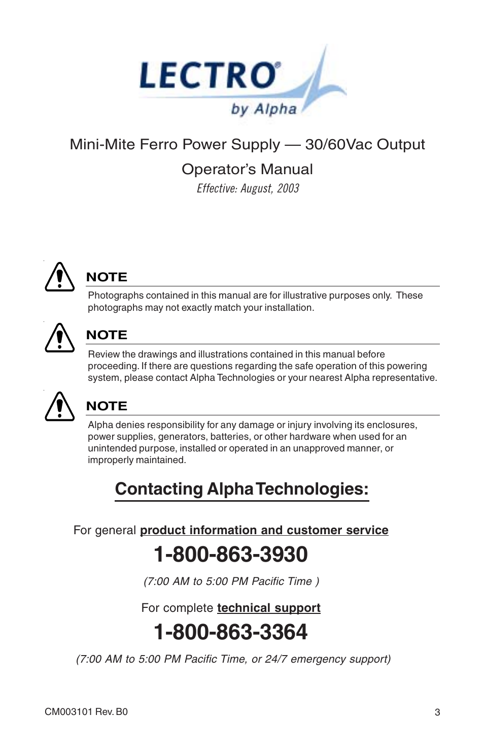Contacting alpha technologies | Alpha Technologies Mini-Mite Ferro Power Supply User Manual | Page 3 / 16
