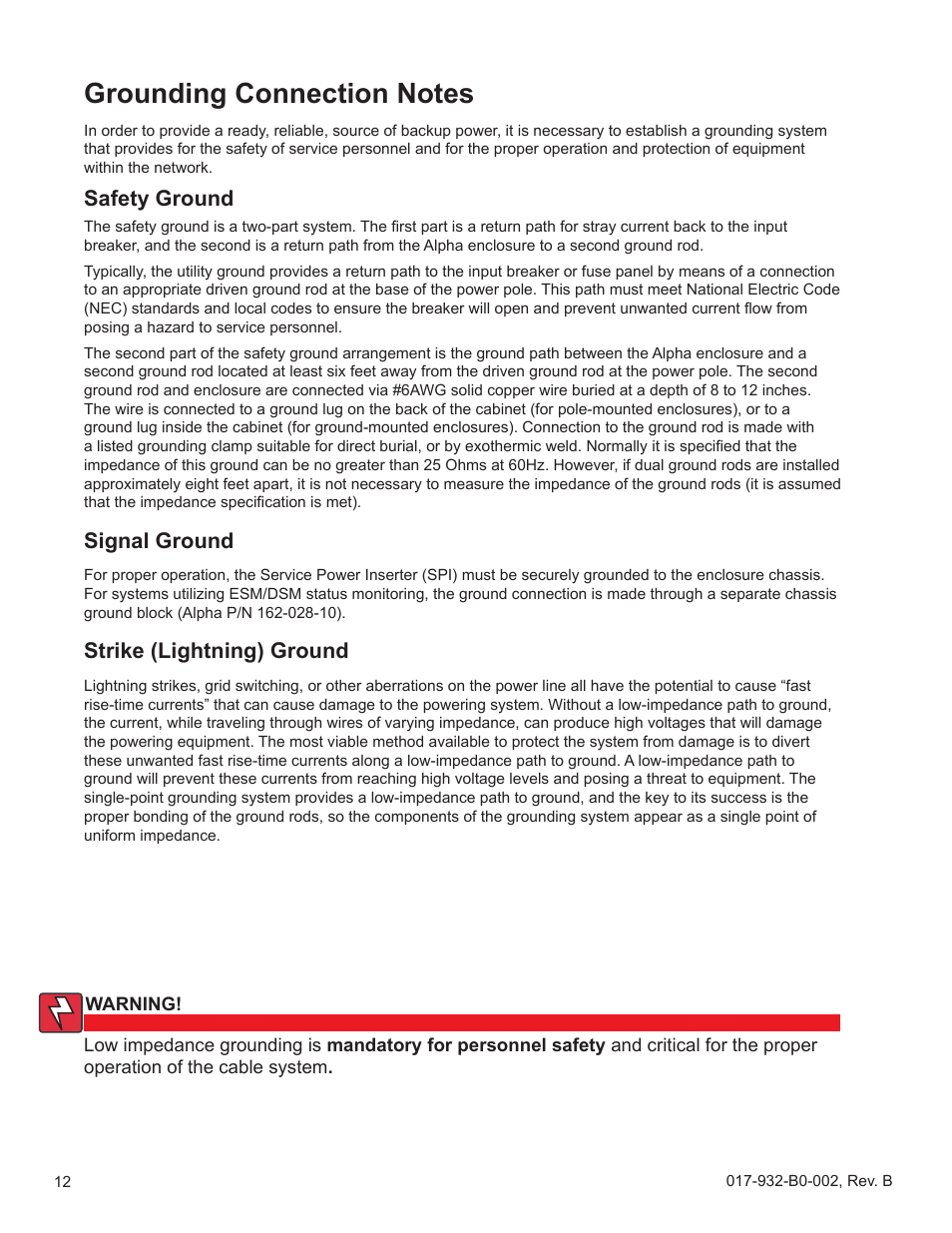 Safety ground, Signal ground, Strike (lightning) ground | Alpha Technologies GMX-915 User Manual | Page 12 / 61