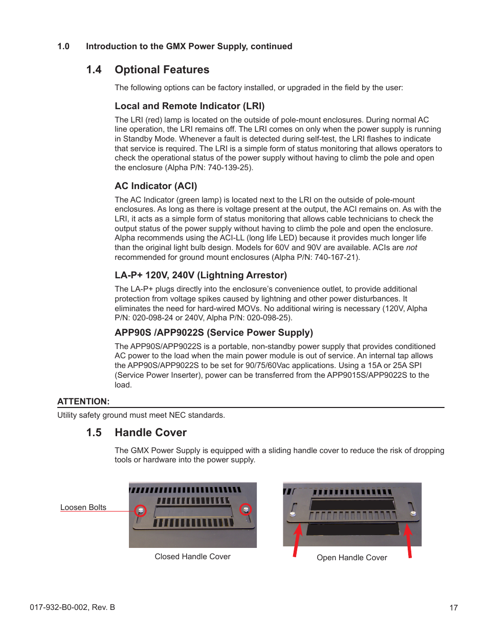 4 optional features, 5 handle cover, Optional features | Handle cover | Alpha Technologies GMX-915 User Manual | Page 17 / 61