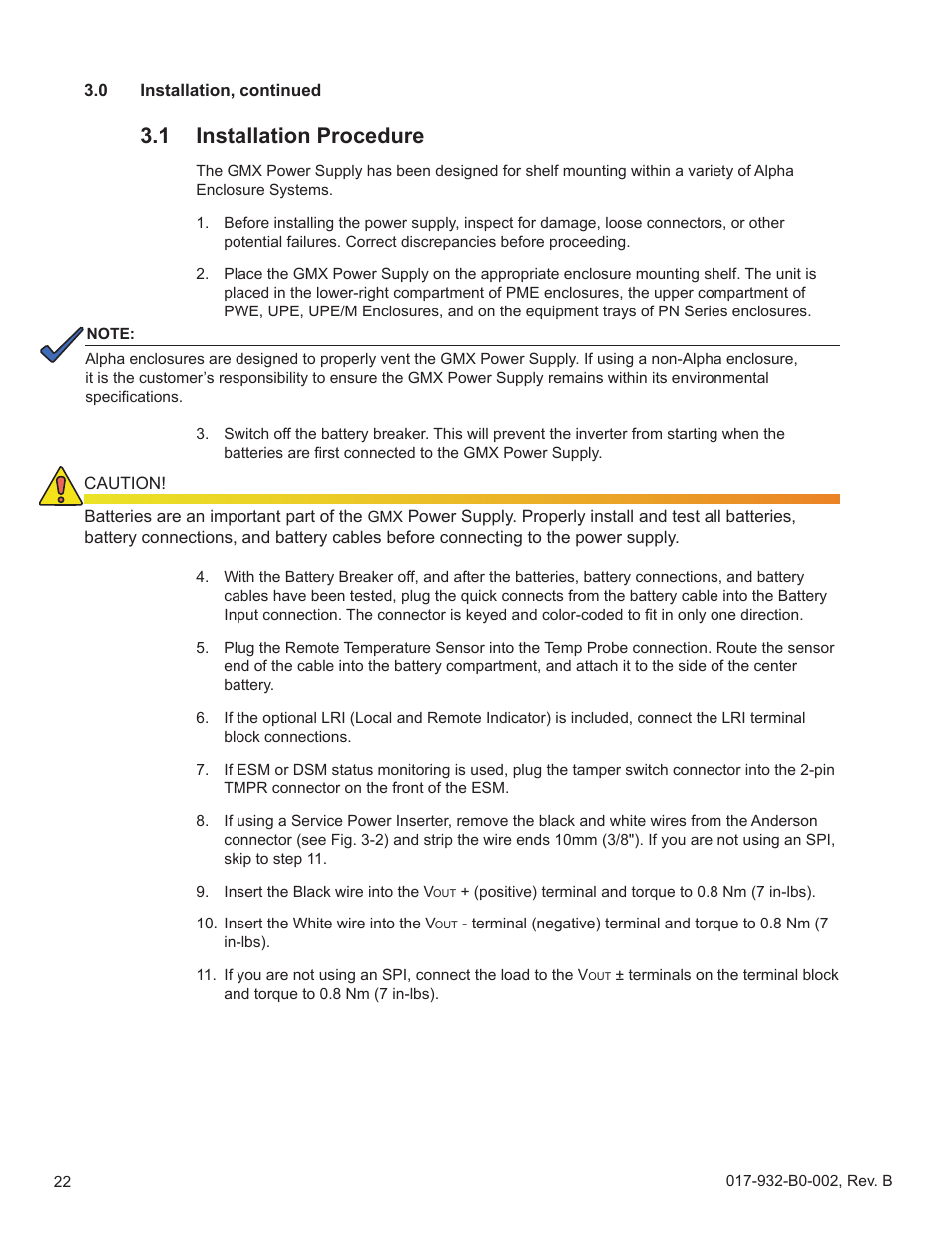 1 installation procedure, Installation procedure | Alpha Technologies GMX-915 User Manual | Page 22 / 61
