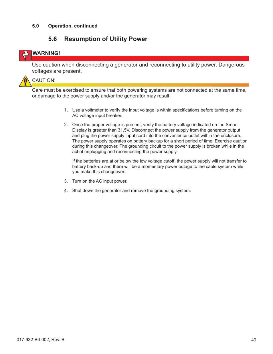 6 resumption of utility power | Alpha Technologies GMX-915 User Manual | Page 49 / 61