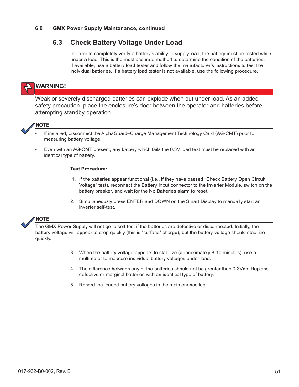 3 check battery voltage under load, Check battery voltage under load | Alpha Technologies GMX-915 User Manual | Page 51 / 61
