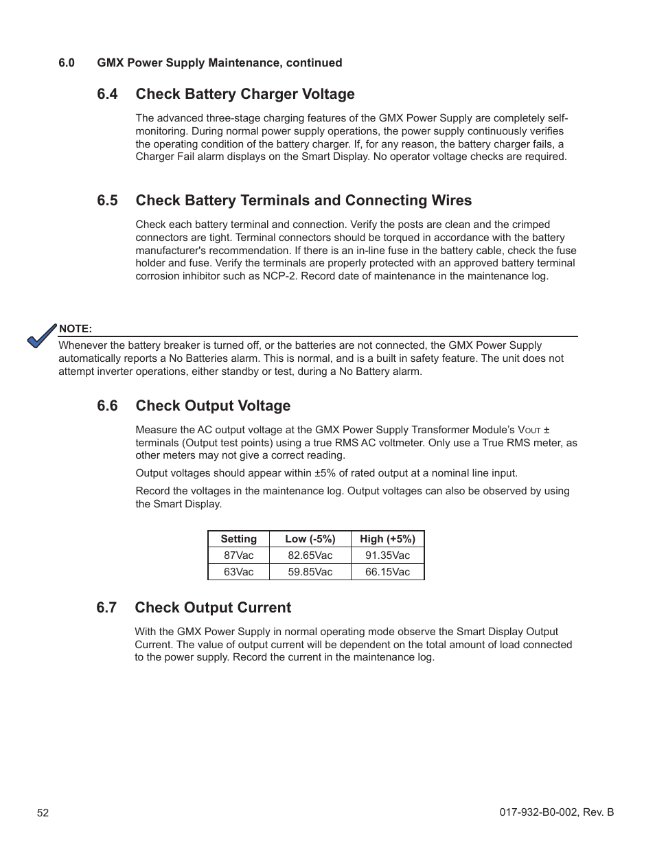 4 check battery charger voltage, 5 check battery terminals and connecting wires, 6 check output voltage | 7 check output current, Check battery charger voltage, Check battery terminals and connecting wires, Check output voltage, Check output current | Alpha Technologies GMX-915 User Manual | Page 52 / 61