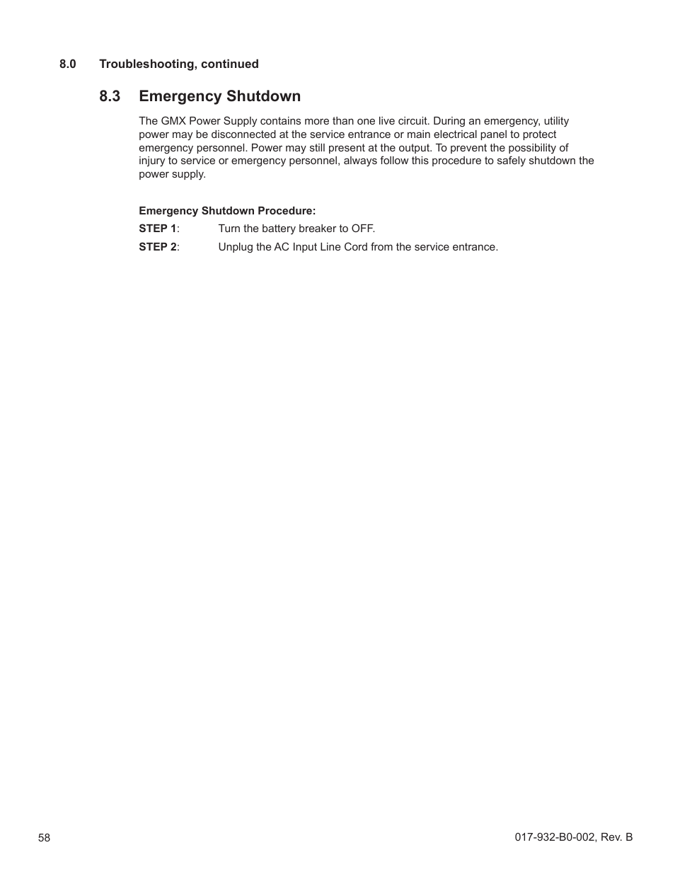 3 emergency shutdown, Emergency shutdown | Alpha Technologies GMX-915 User Manual | Page 58 / 61