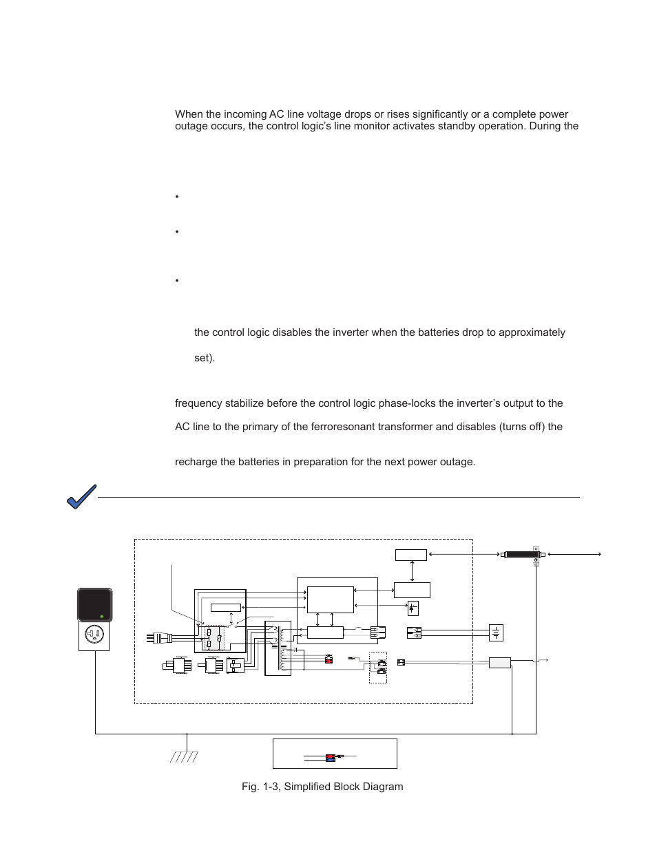 2 standby operation, 1 theory of operation, continued, Fig. 1-3, simplified block diagram | Alpha Technologies XM2, XM2-HV, XM2-HP User Manual | Page 16 / 90