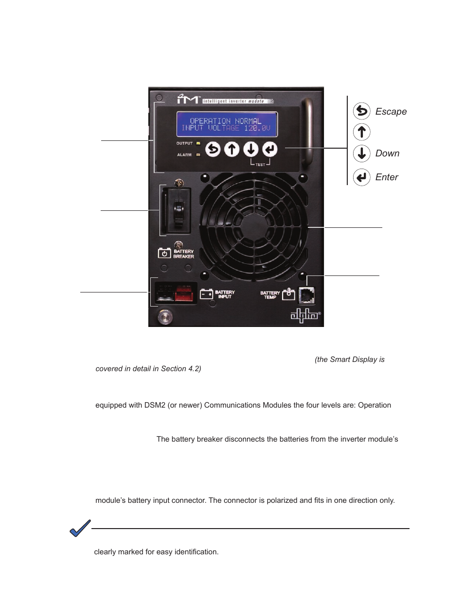Intelligent cableups layout, Escape up down enter | Alpha Technologies XM2, XM2-HV, XM2-HP User Manual | Page 20 / 90