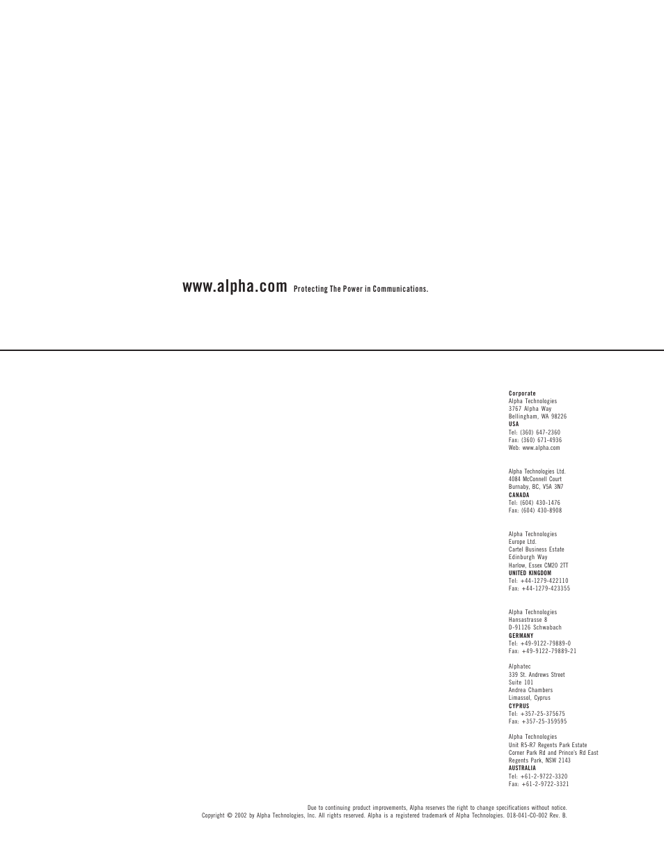 Power | Alpha Technologies USM2.5 Status Monitor User Manual | Page 24 / 24