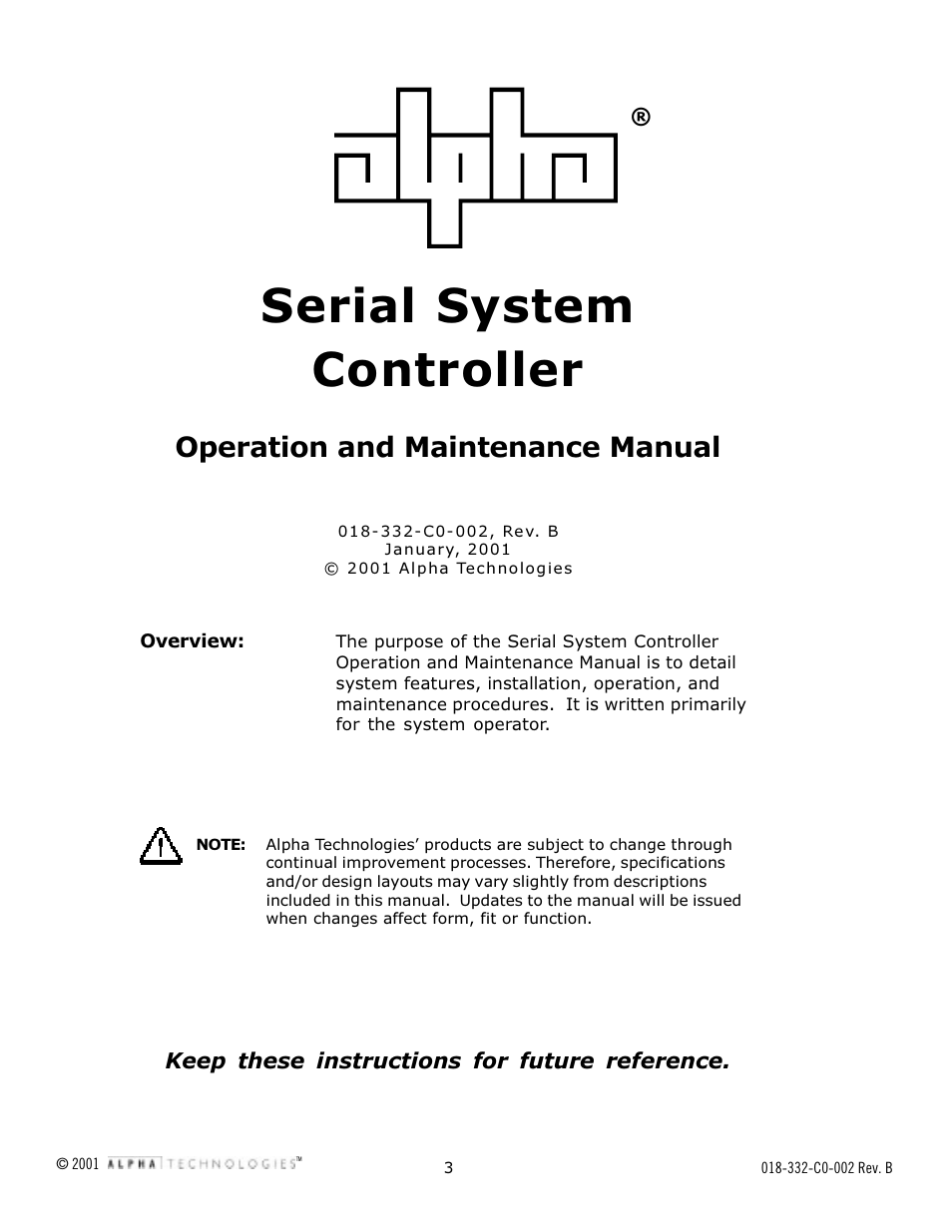 Serial system controller, Operation and maintenance manual | Alpha Technologies Serial System Controller User Manual | Page 3 / 30