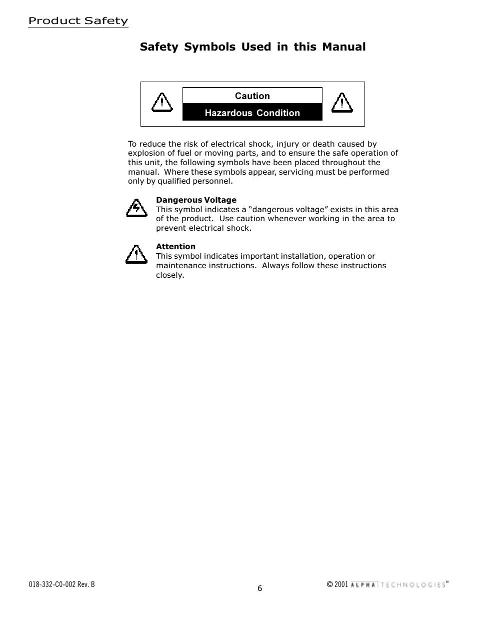 Safety symbols used in this manual | Alpha Technologies Serial System Controller User Manual | Page 6 / 30